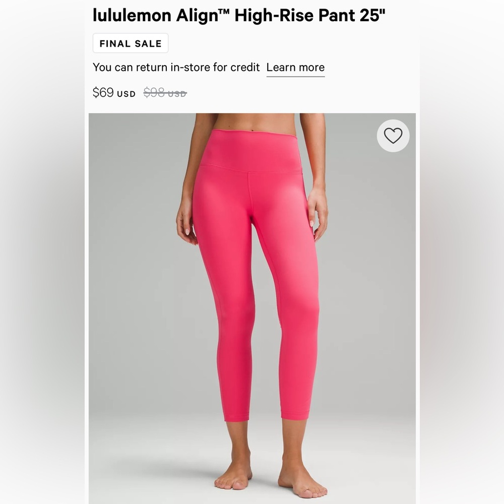 Lululemon Align HR 25” sz6